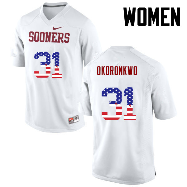 Women Oklahoma Sooners #31 Ogbonnia Okoronkwo College Football USA Flag Fashion Jerseys-White - Click Image to Close